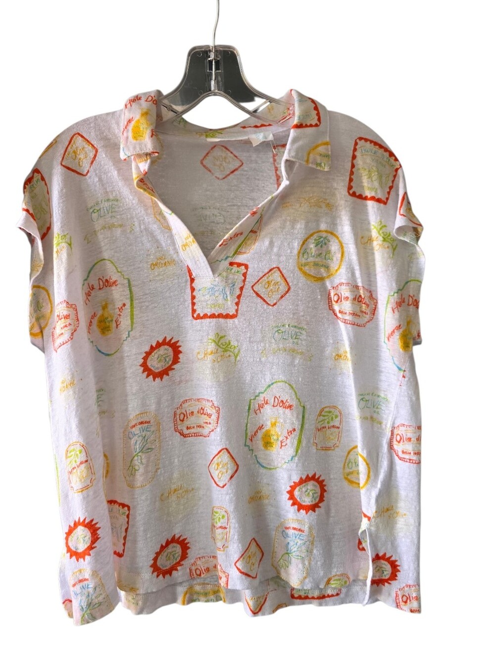 Cynthia Rowley White Linen Shirt with Orange and Green Citrus Accents Size XL - Picture 3 of 7